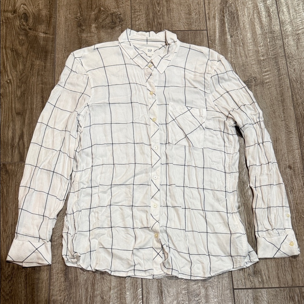 GAP White with Black stripe Plaid Button-Up Shirt Sz Large